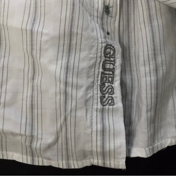 Guess Mens White Striped Print Long Sleeve Button Up Shirt Size XL - Picture 7 of 7